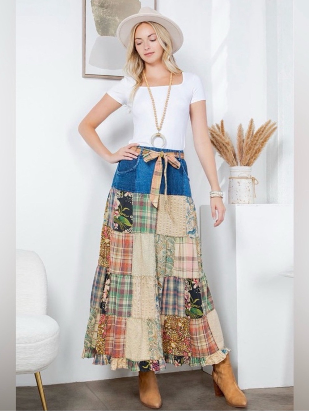 #27 NEW Boho Patchwork Denim Maxi Skirt - Each One Unique - Picture 3 of 4